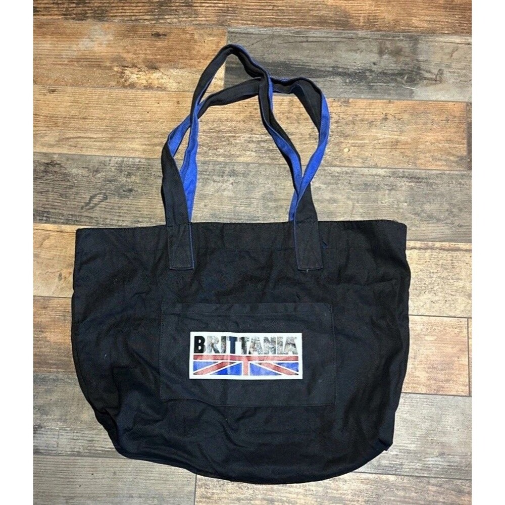 Vintage BRITTANIA Bucket Shoulder Canvas Travel Bag Black Blue Tote